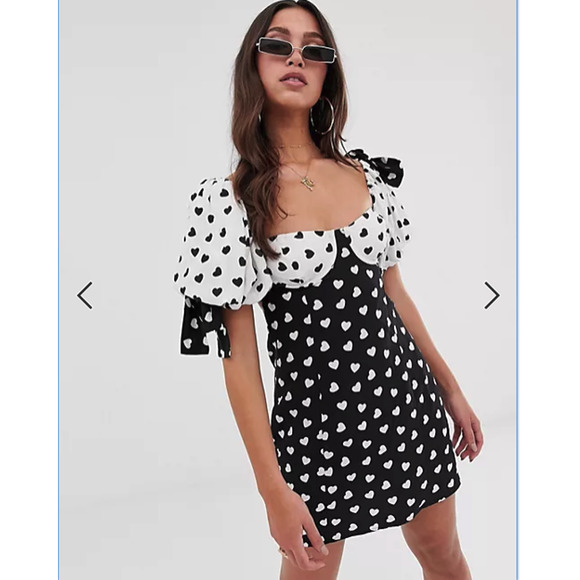 For Love & Lemons Dresses & Skirts - FOR LOVE & LEMONS Mae Heart Print Mini Dress In Black and White - XS - GUC